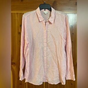 J. Jill Light Pink Casual Button Down Shirt Linen